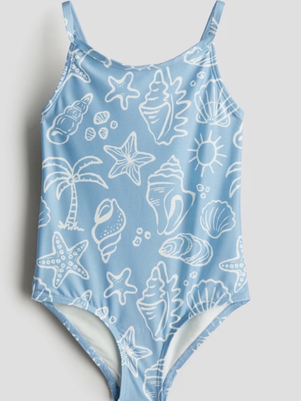 H&M Light Blue Seashell Print Girls' One-Piece Swimsuit, (size runs small)